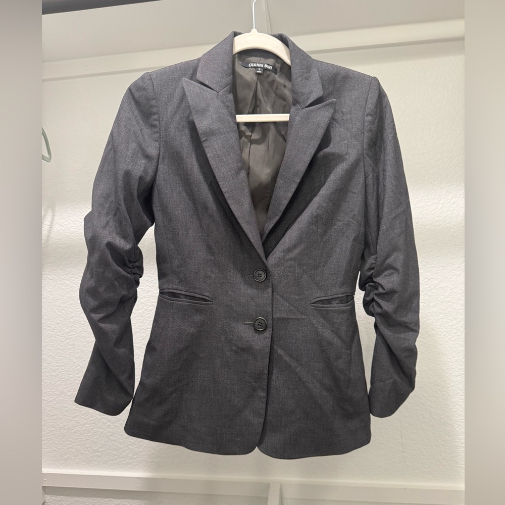 Gianni Bini Charcoal Blazer with 3/4 Ruched Sleeves - Sz 2